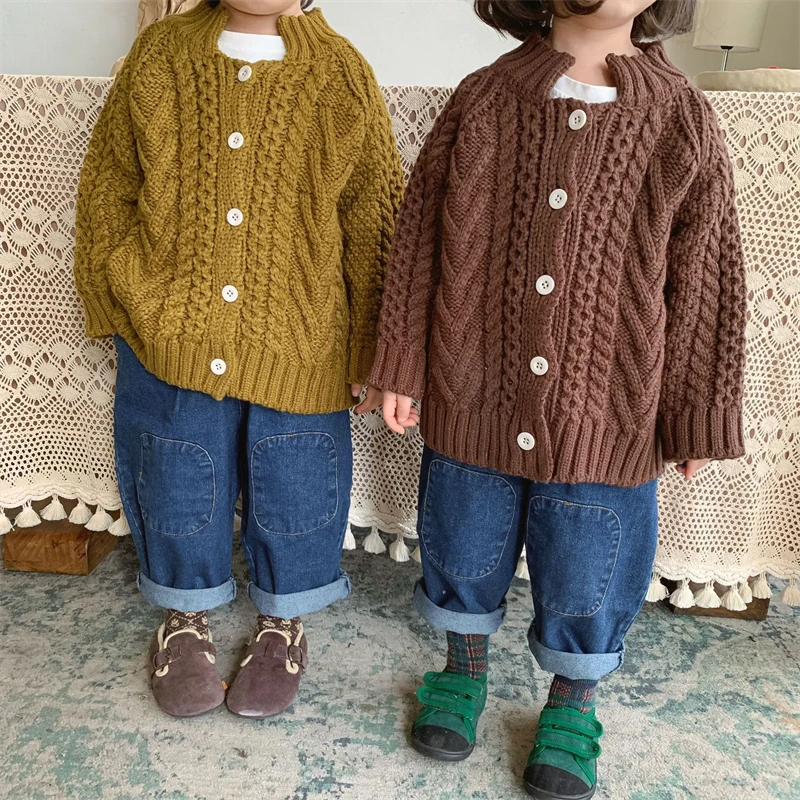 

Girls Sweater Kids Coat Outwear 2021 Soft Plus Velvet Thicken Warm Winter Autumn Tops Cotton Cardigan Children's Clothing