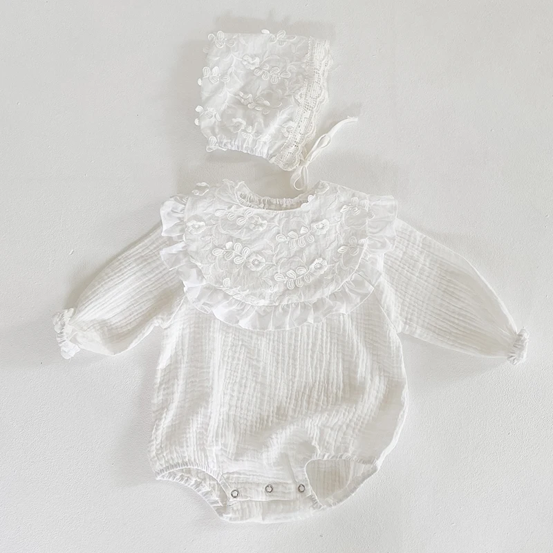 

2020 Autumn Newborn Girls Jumpsuits Clothes Baby Knit Rompers + Hat + Bib Pure Color Knitted Long Sleeve Children Rompers