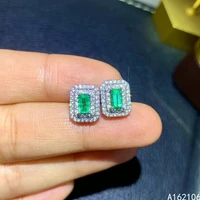 fine jewelry 925 pure silver chinese style natural emerald girl luxury vintage rectangle gem earrings ear stud support detection
