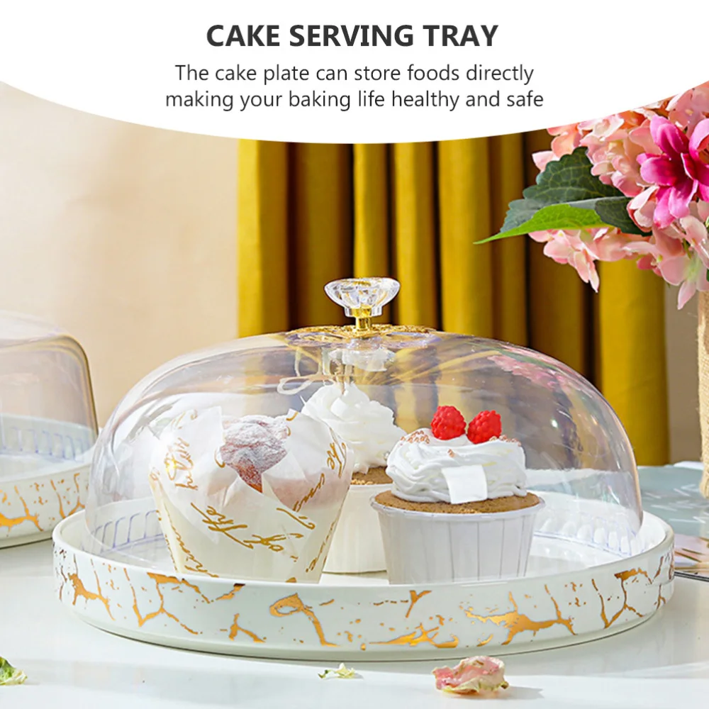 

1Pc Ceramic Cake Plate Dessert Fruit Platter with Transparent Lid (White)