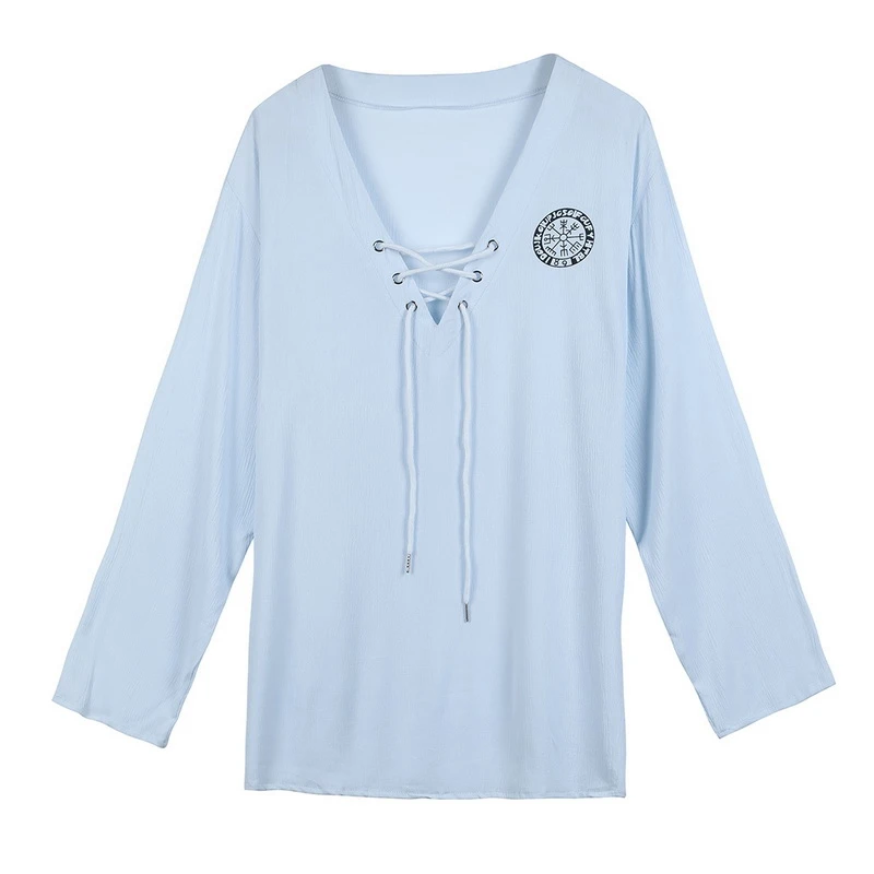 

Muyogrt Men's Fashion Hippie Linen Shirt Casual Middle Sleeve V Neck Summer Beach Loose Tee Tops Solid Color T Shirt 2021 Summer