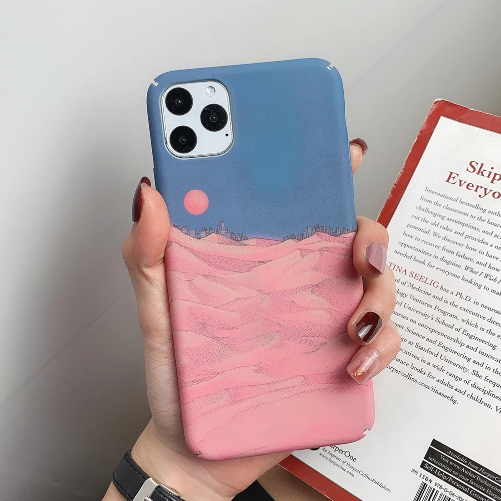 Art Sunset Oil Painting Phone Case For iPhone 11 Pro Max XR X XS 7 8 6S Plus Matte Hard PC Full Body Cover Bags | Мобильные телефоны