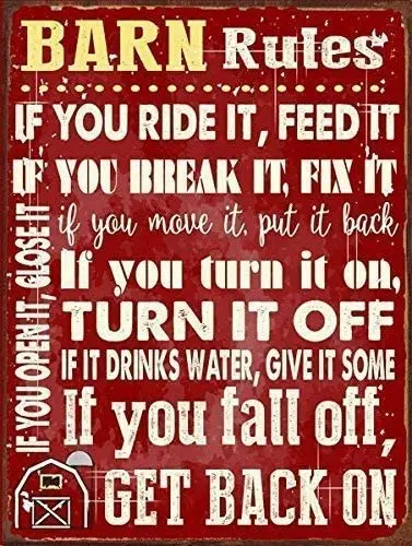 

Tin Sign Barn Rules Metal Sign