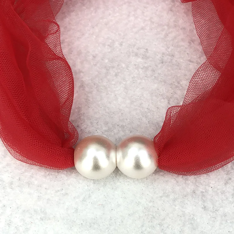 Шарф-ожерелье маленький шелковый украшенный жемчугом весна-осень | Украшения и