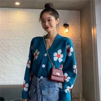 womens sweater spring autumn 2022 new casual loose knitted cardigan flower long sleeve short jacket
