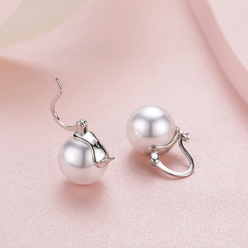 Серьги-подвески женские из серебра 925 пробы с искусственным жемчугом