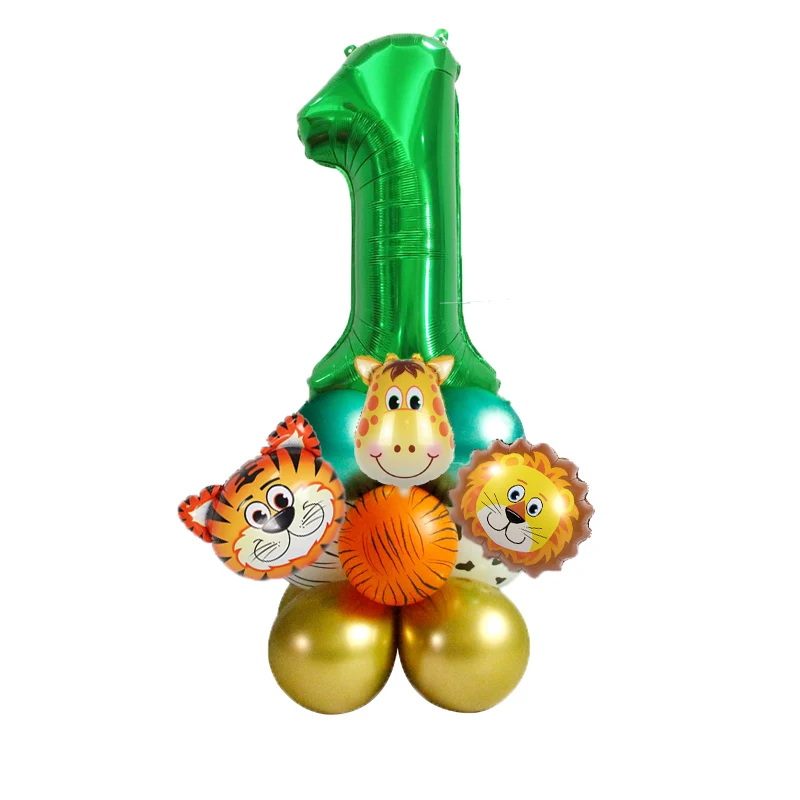 Набор из 18 шаров с животными джунглей, зеленый фольгированный шар с номером 32 дюйма, шары из хромированного металлического латекса для украшения на детскую вечеринку или день рождения.