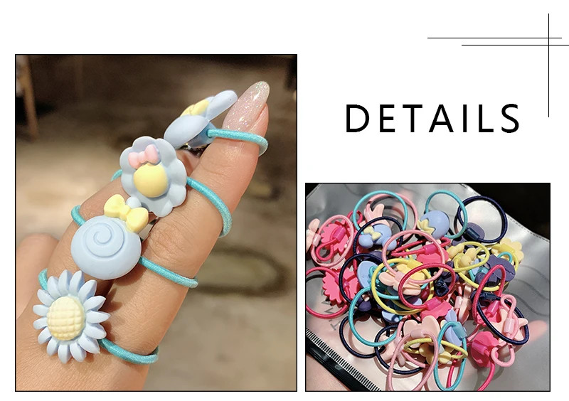 20PCS/Set Girls Cute Cartoon Colorful Bow Flower Rabbit Elastic Hair Band Children Lovely Rubber Band Scrunchie Hair Accessories