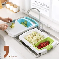 3 in 1 multi functional chopping board detachable folding drain basket sink cutting board creative kitchen storage tools