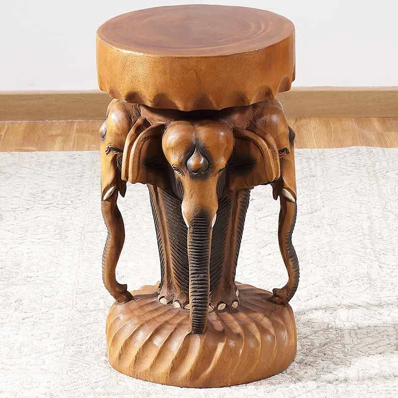 

Asian Style Solid Wood Carved Elephant Stool Thailand Elephant Trunk Bench Small Apartment Living Room Coffee Table Furniture