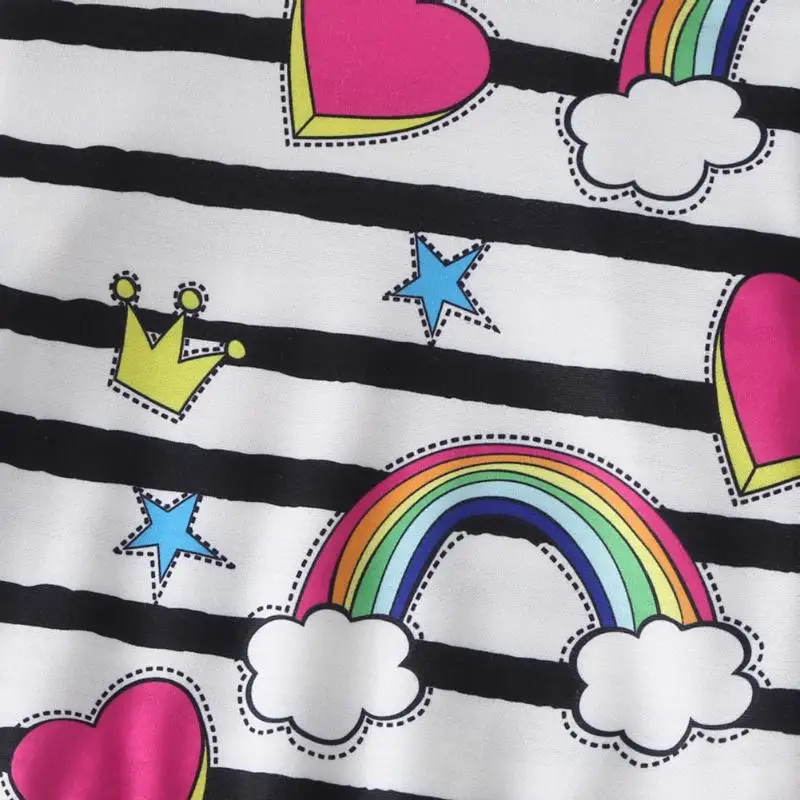 Leisure Kids Girls Fashion Sweatshirt Warm Long Sleeve Striped Rainbow Printing Splicing Hoodies Sports Top Cotton Baby Clothes