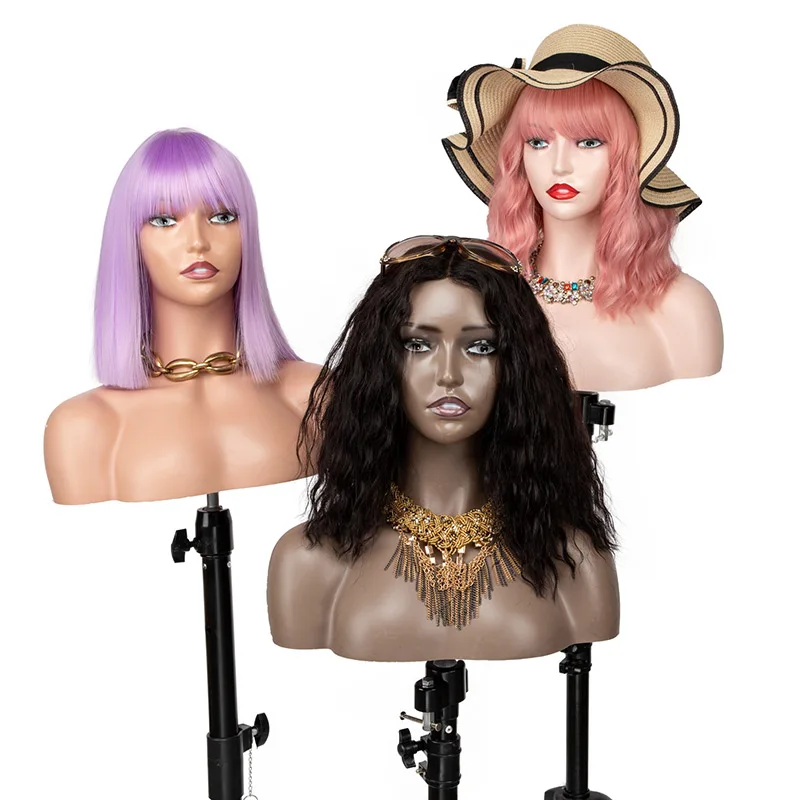 Mannequin Head With Shoulders Manikin Head Dark Brown Beige For Salon Or Hair Tools Shop Wig Display Model Female With Eyelashes