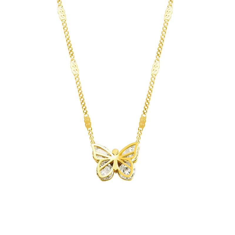 

ZMFashion Crystal Butterfly Pendant Necklace Cute Charms Stainless Steel Chain For Women Girl Lover Gold Zircon Jewelry Gift New