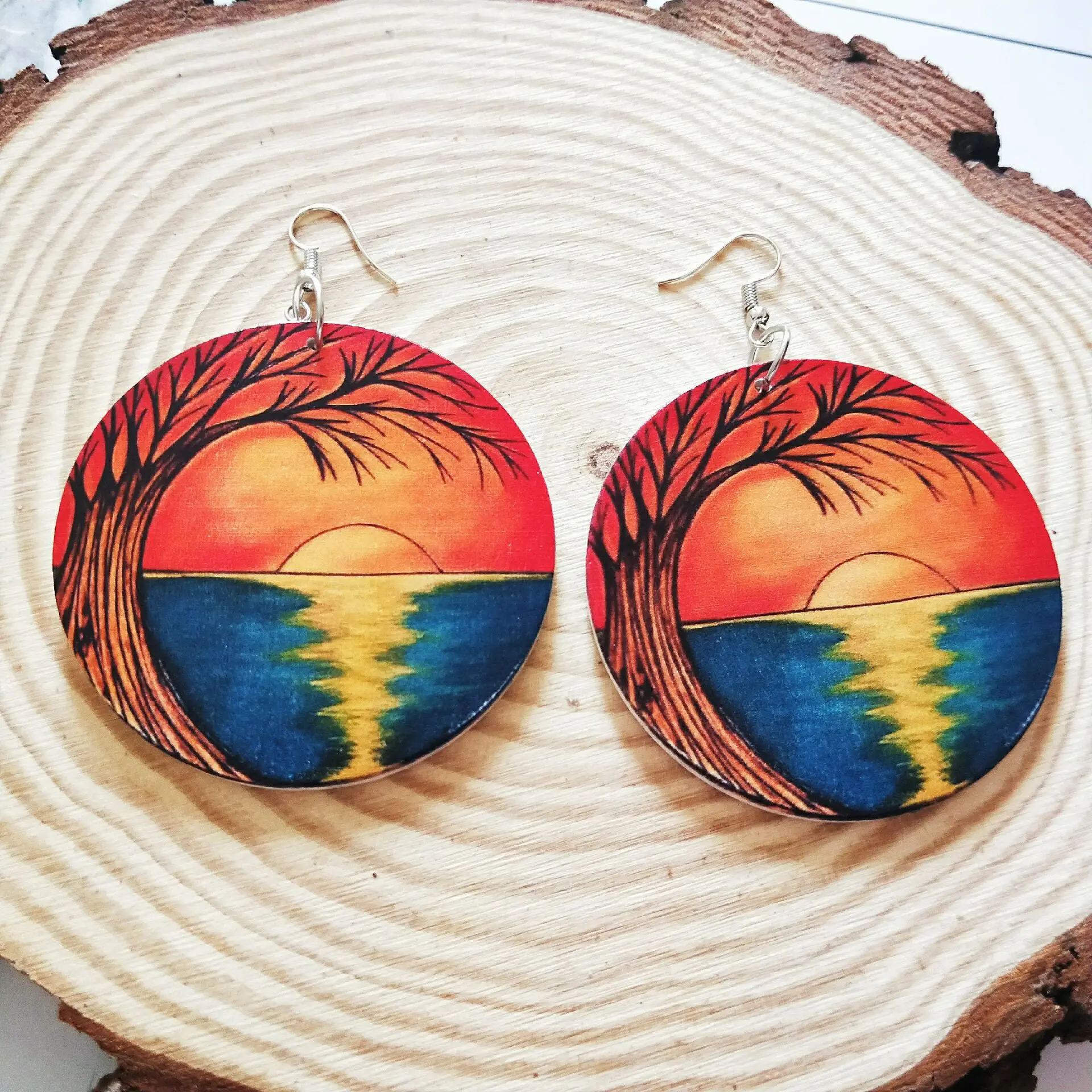 

African Retro Wooden Earrings Be Dope Earring Geometric Printing Colorful Pattern Tide Exaggerated Earrings National Style