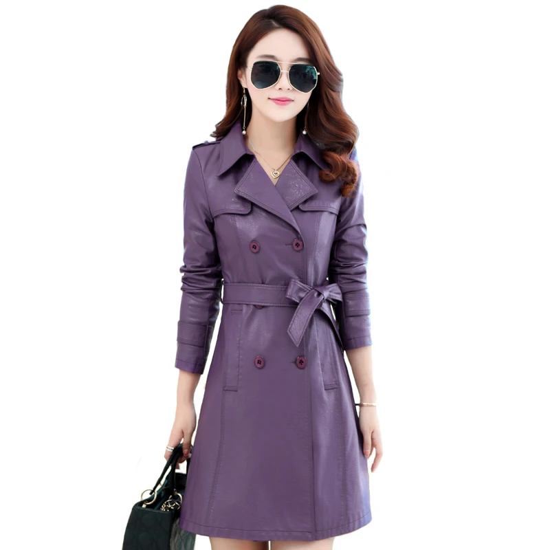 Осенне зимняя Длинная кожаная куртка для женщин плюс размер 5XL двубортное пальто