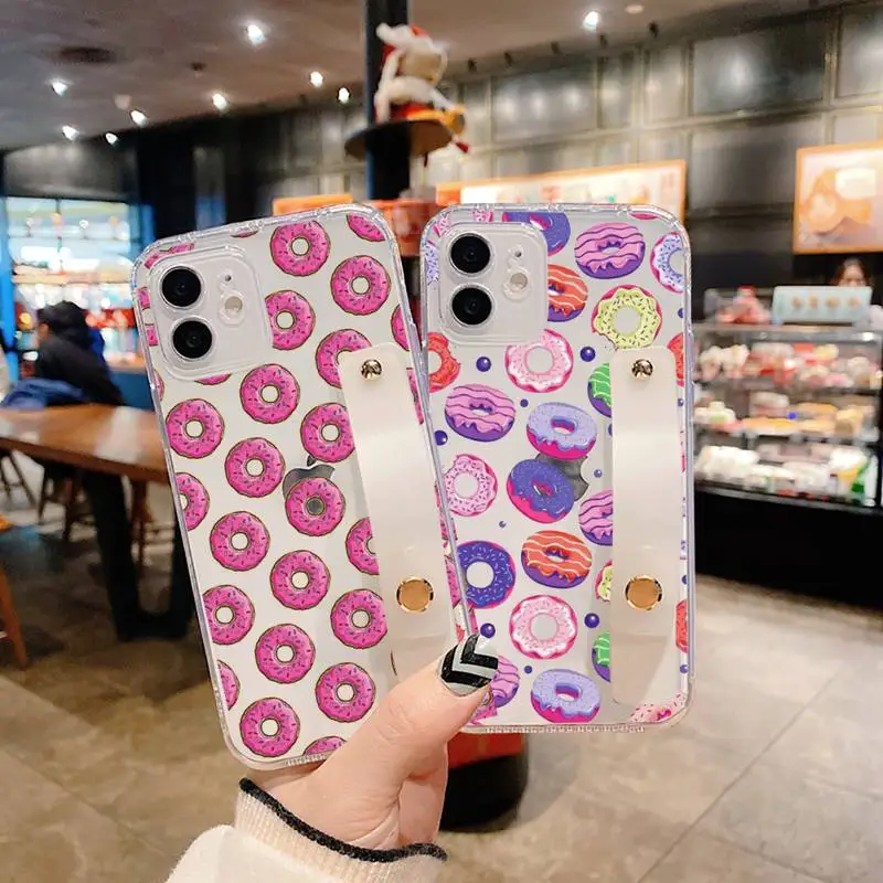 

food hamburger pizza Macaron Phone Case Wrist Strap For iPhone 7 8 11 12 X XS XR MINI Pro Max Plus Hand Band Transparent Clear