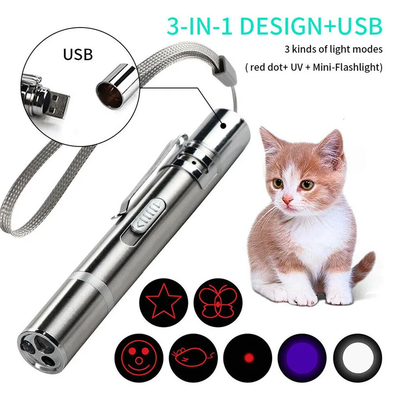 

3 в 1 Usb перезаряжаемая забавная игрушка для кошек, мини-вспышка, лазерная светодиодная ручка светильник ильник для кошек, стрелки, быстрая до...