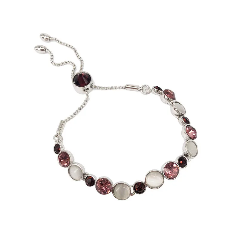Fashion Luxury Crystal Charm Chain Bracelet For Women Elegant Natural Opal Rhinestone Beads Violet Women Ladies Bracelet Jewelry
