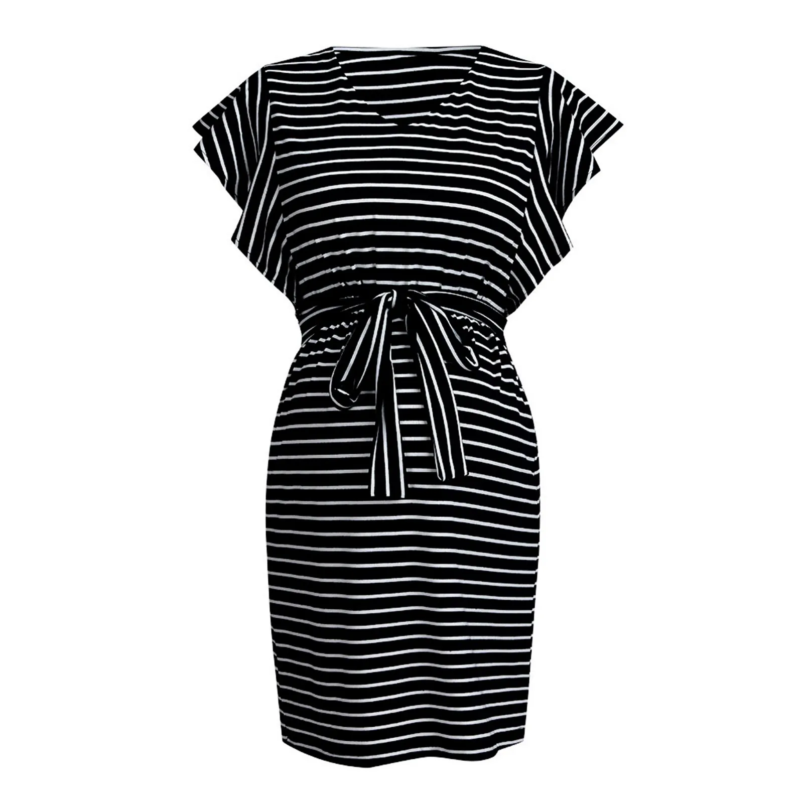 

Платья для беременных женщин, летнее платье в полоску с круглым вырезом и коротким рукавом, с оборками, с принтом, Одежда для беременных