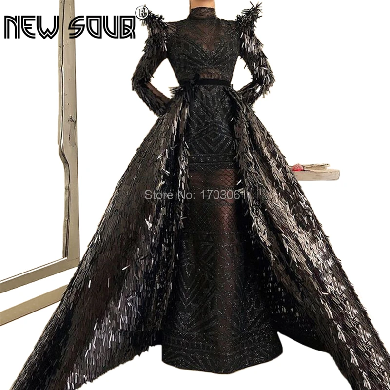 Черное блестящее вечернее платье с блестками для выпускного вечера 2020 со съемной