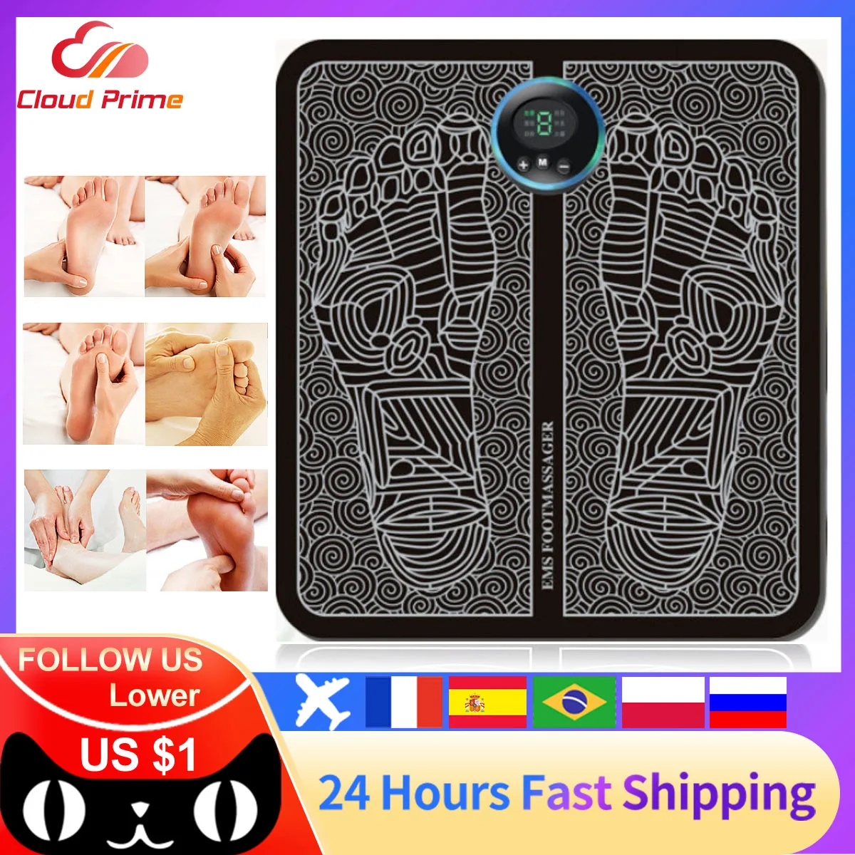 

EMS Foot Massager Electric Intelligent Muscle Stimulation Pulse Acupuncture Therapy USB Charge Voetmassage Apparaat Pain Relief