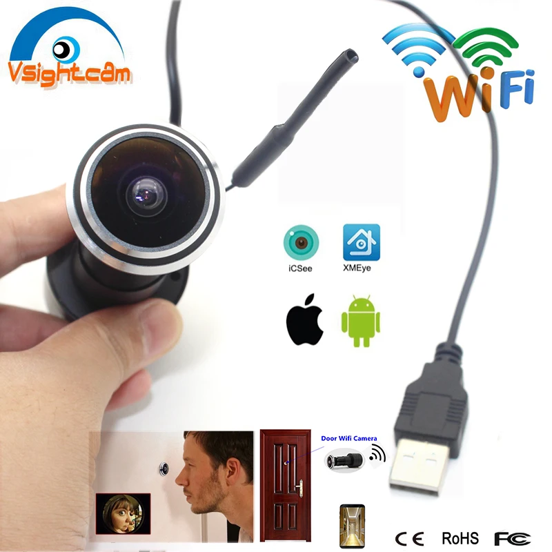 Vsightcam Upgrade DC5V Mini Peephole Wifi Door IP Camera Wireless Smart Home Security HD 1080P Fisheye Lens Web Camera P2P