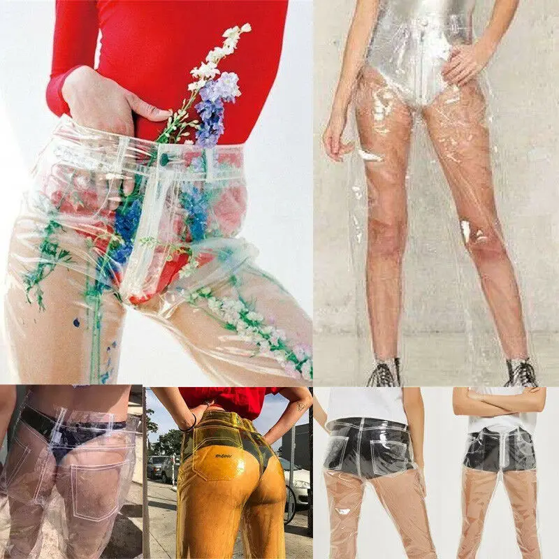 

Goocheer Women High Waist Pant Waterproof Fashion PVC Plastic Skinny Pants Loose Long Trousers