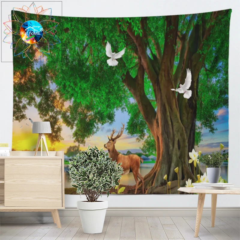 3D Летающий голубь гобелены с деревьями закат стены Висячие индийские МАНДАЛА