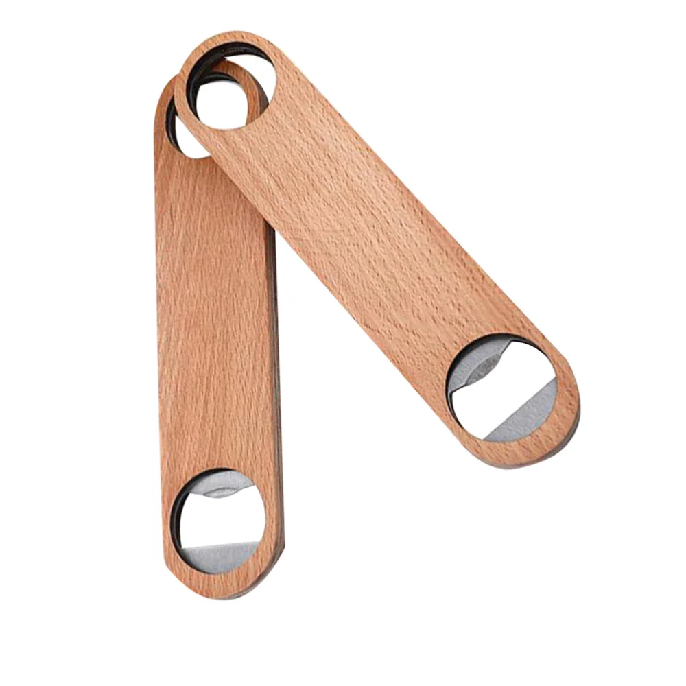 

2pcs Multifunctional Bottle Opener Jar Beer Drink Lid Opener Creative Handheld Wooden Handle Stainless Steel Bottle Cap Lifter
