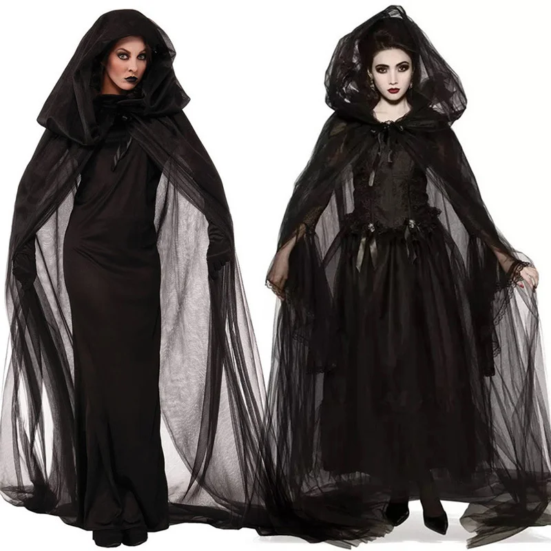 

Cosplay Halloween New Women Death Hell Witch Devil Vampire Uniform Black Long Dress Party Cosplay Day of The Dead Opera Costume