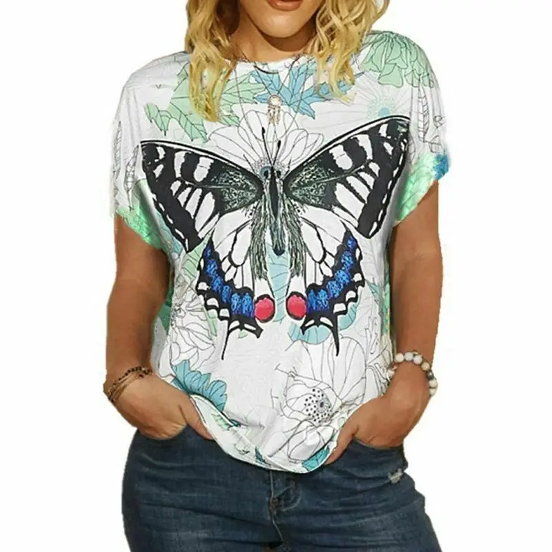 

Women Printed Short Sleeve T-Shirt Summer Holiday Beach Casual Blouse Tee Tops