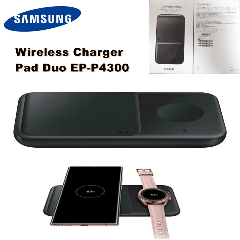 

Official Samsung Wireless Charger Pad Duo EP-P4300 For Buds Pro Watch 3 Active 1/2 For iPhone Galaxy Series phones For airpods