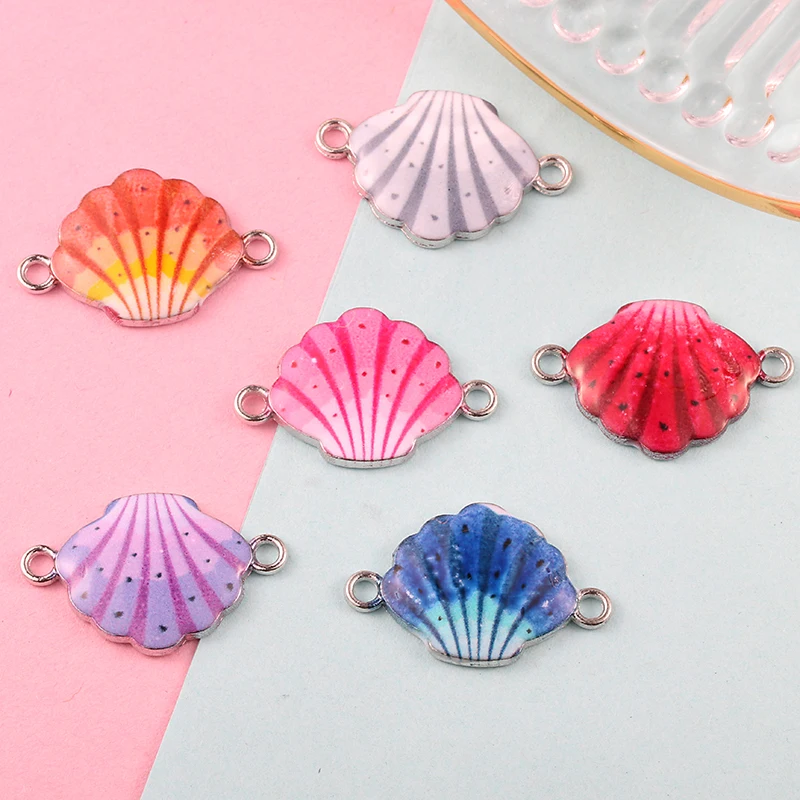 

10pcs Silver Plated Enamel Colorful Shell Charm Connectors for Jewelry Making Bracelet Necklace Craft DIY Accessories 23x15mm