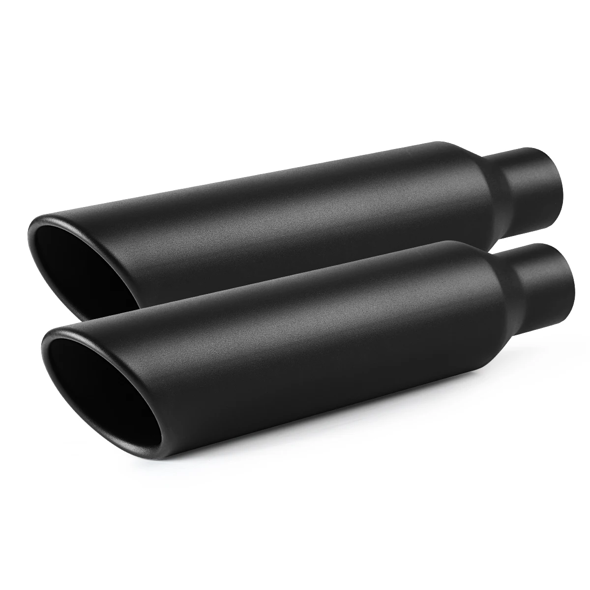 

Exhaust Tip 2 Pcs 2.5" Inlet 4" Outlet 18" Overall Length Weld On Universal Stainless Steel Black Powder Coated