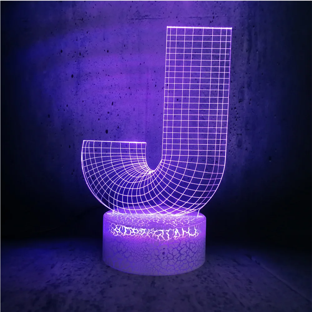 3D ночник Алфавит буквы J 7 цветов изменить стол Светодиодные лампы USB сенсорный пульт дистанционного управления лайтбокс Рождественский подарок для декора