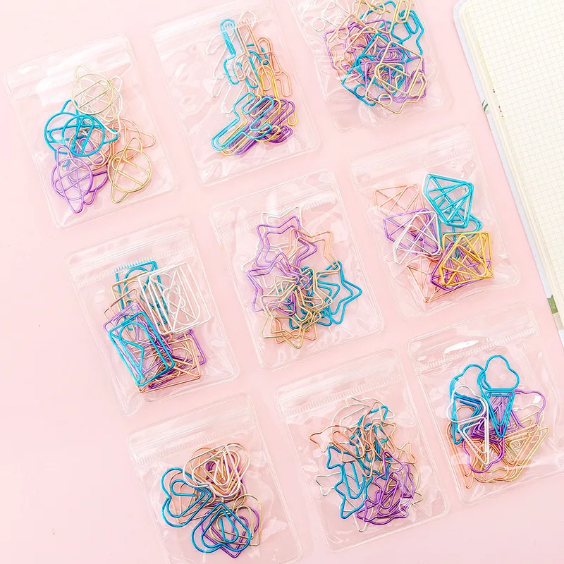 

2021 New Creative Hollowed Paper Clip Set Gold Cute Bookmarklet Color Paper Clip Office Supplies