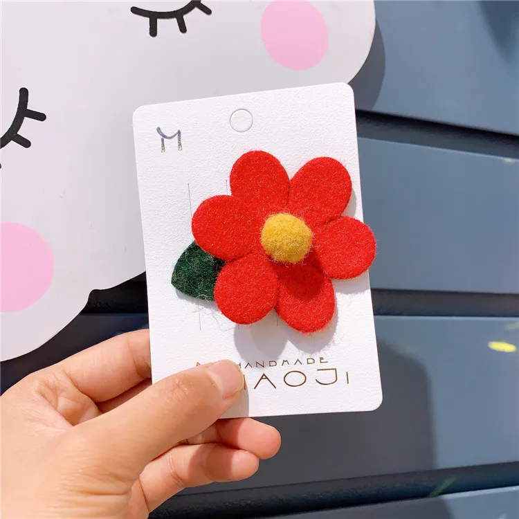 Red Новые милые Детские Цветочные заколки для волос, однотонные аксессуары для волос, цветные заколки, шерстяные фетровые плюшевые заколки для волос, головной убор для девочек - Цвет: Red
