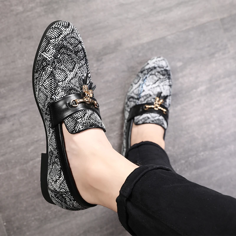movechain Men's Fashion Tassels Loafers Moccasins Mens Casual Snakeskin Grain Leather Shoes Men Party Driving Outdoor Flats | Обувь