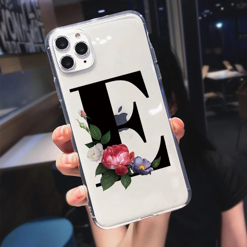 

Letters Flower Custom 26 English Name Soft Phone Case Cover For iPhone 11 Pro Max X XS Max XR 8 7 Plus 6 6S Silicone Cases Coque