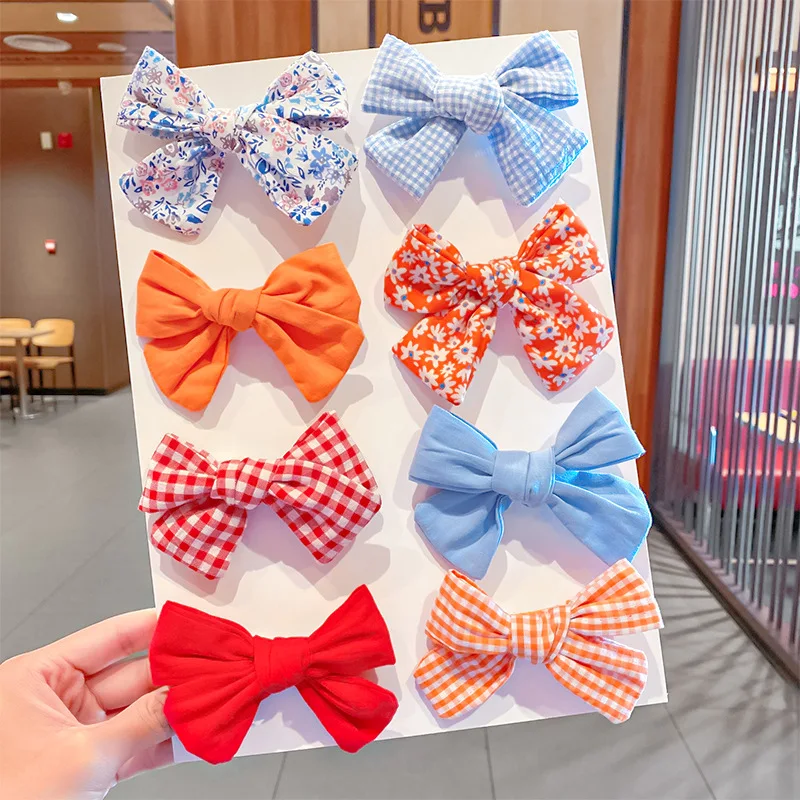 

higoodGirls case grain cloth art contracted children hair bowknot hairpin floral grid does not hurt hair clip headdress hairpin