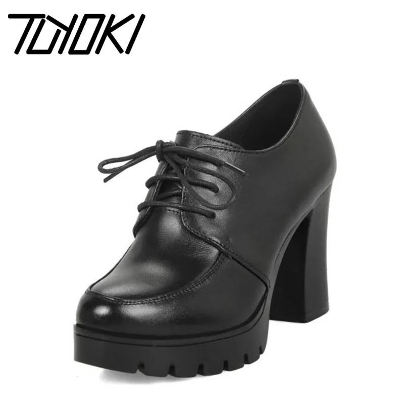 Tuyoki/женские туфли-лодочки на платформе из натуральной кожи; Цвет черный, красный; обувь на высоком каблуке; женская обувь с круглым носком; качественная обувь с ремешками; размеры 34-40