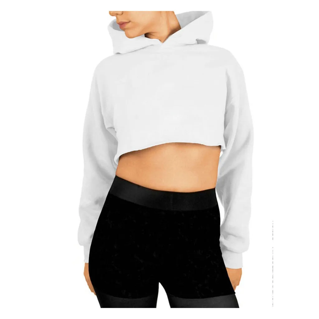 Женский однотонный свитшот с длинным рукавом SAGACE короткий свитер капюшоном на