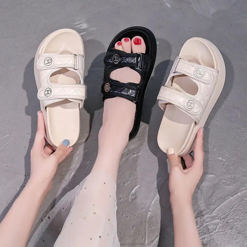 Сандалии женские кожаные с тремя пряжками босоножки на платформе обувь в римском