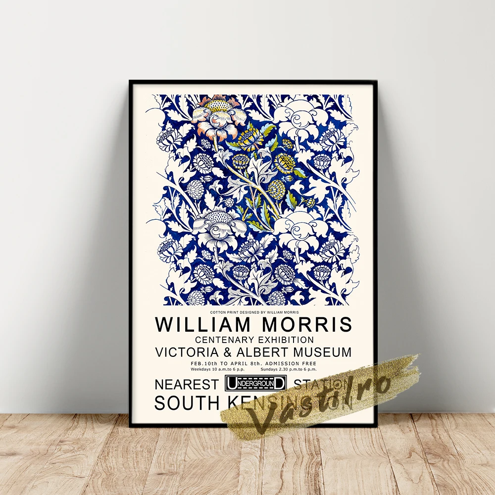 

William Morris Exhibition Poster, Morris Dark Blue Plant Wall Art, Flower Leaf Prints, William Vintage Plant Floral Wall Picture