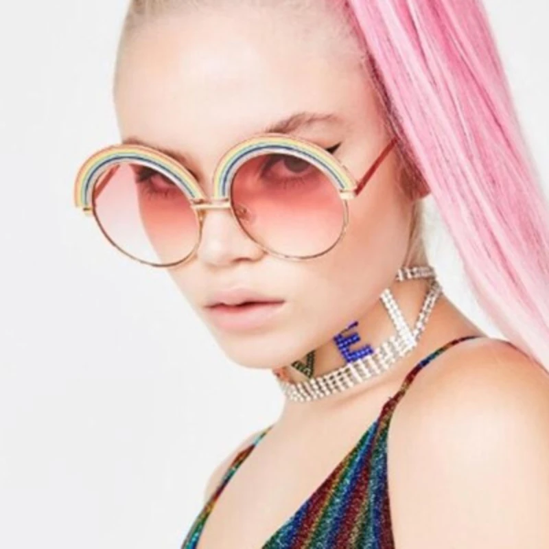 Новые модные круглые радужные солнцезащитные очки для женщин 2020 Роскошные
