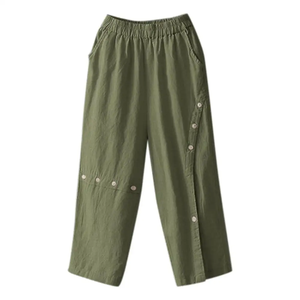 Женские брюки с широкими штанинами повседневные зеленого цвета большие размеры