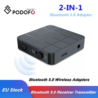 podofo 2 in 1 bluetooth 5 0 audio receiver transmitter rca 3 5mm aux jack music stereo wireless adapters for car tv pc speaker