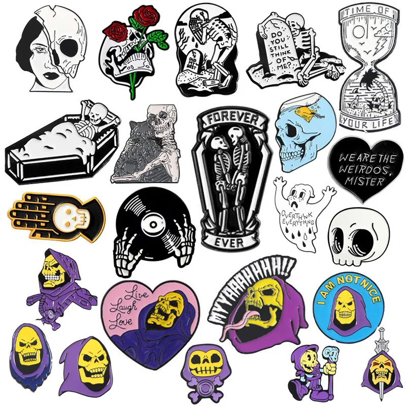 Обувь в стиле панк с рисунком черепа и розы Брошь эмалированный штифт для Рюкзак