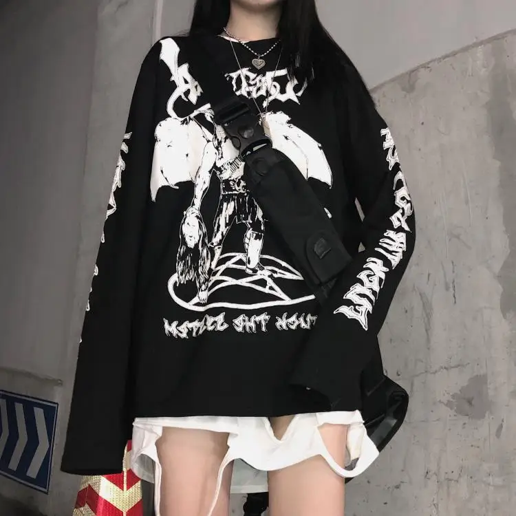 

2021 Autumn New Women's Sweatshirt Fashion Casual Hoodies Long-sleeved Sweater Demon Letter Print Loose Pullover Sweatshirt