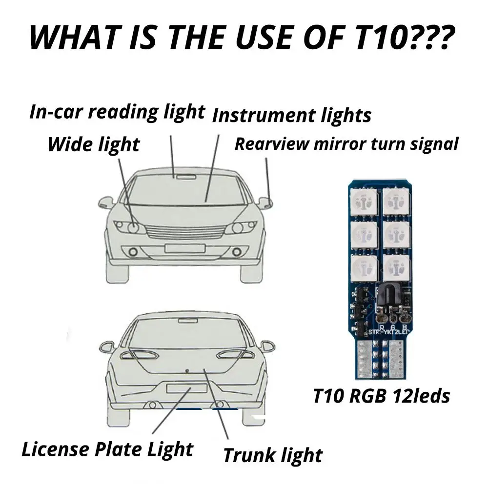 2 шт. разноцветная Светодиодная лампа T10 RGB с пультом ДУ|Сигнальная лампа| |